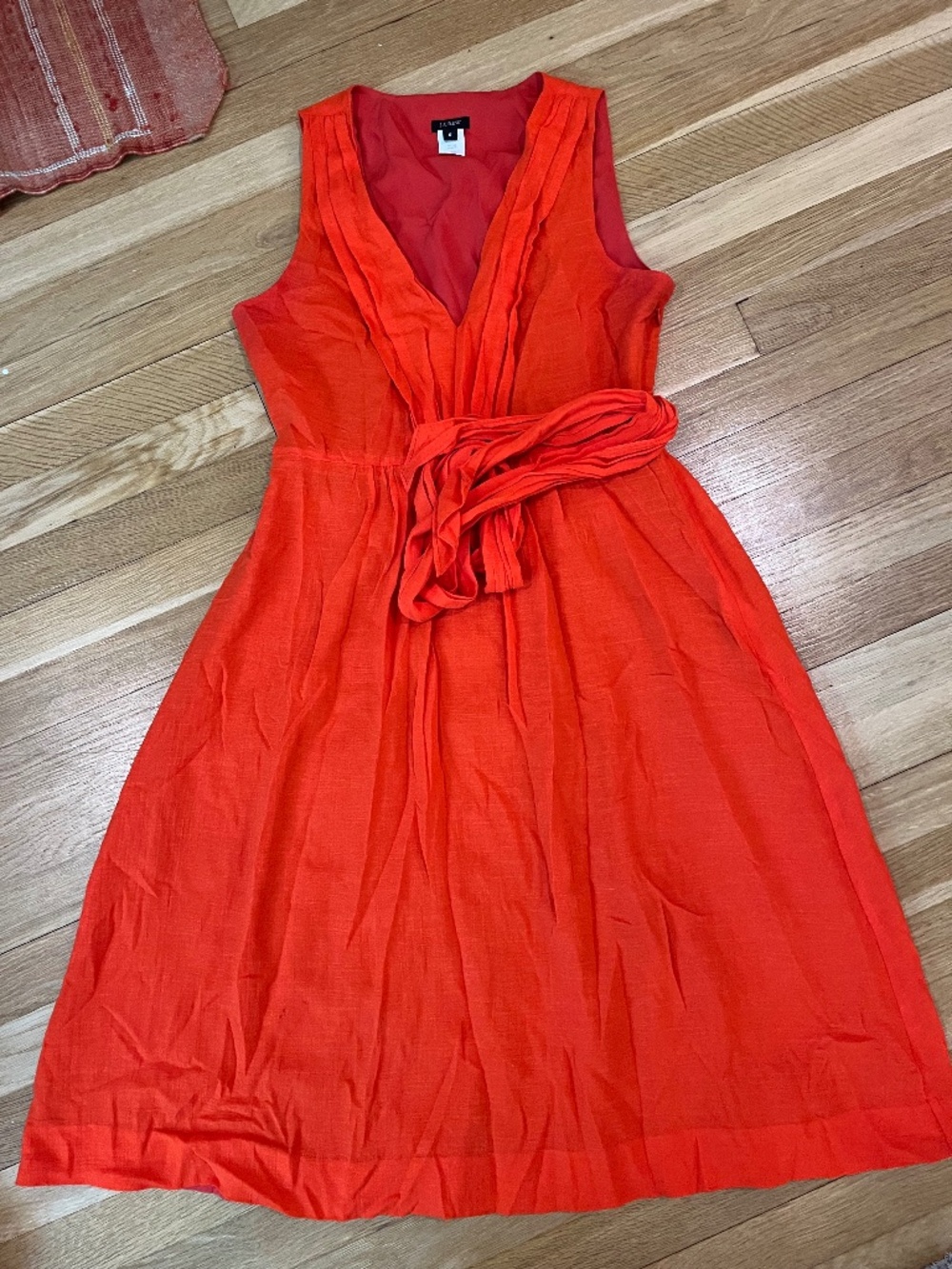 J Crew Bright Orange Sleeveless V Neck Midi Dress